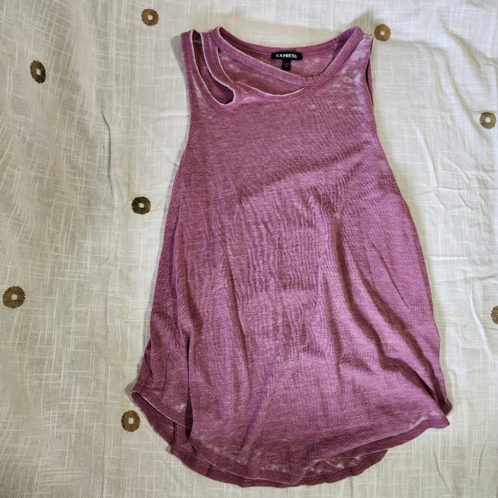 Express - Women’s Distressed Vintage Style Active Tank Top  Pink Purple Small